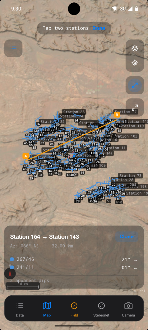 Figure 7.4: Measuring between two stations 32 km apart.